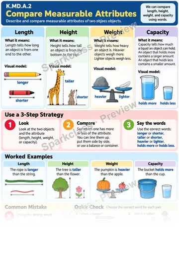 Knowledge Guide · Compare Measurable Attributes — Kindergarten worksheet preview