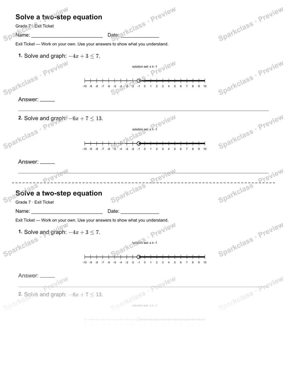 Solve a two-step equation — Exit Ticket — page 1