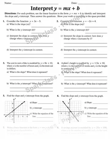 8.F.A.3 · Interpret y = mx + b as a linear function — Grade 8 worksheet preview