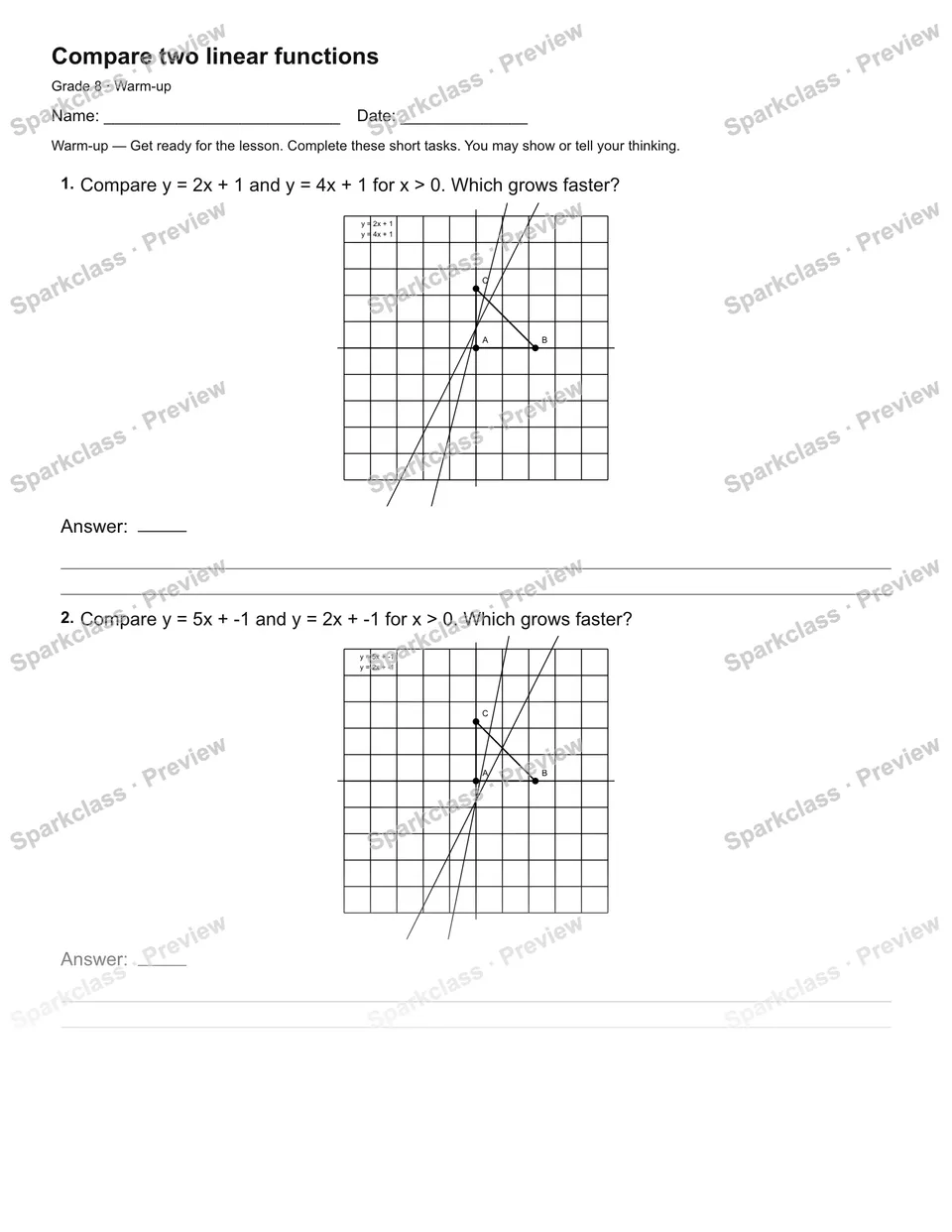 Compare two linear functions — Warm-up — page 1