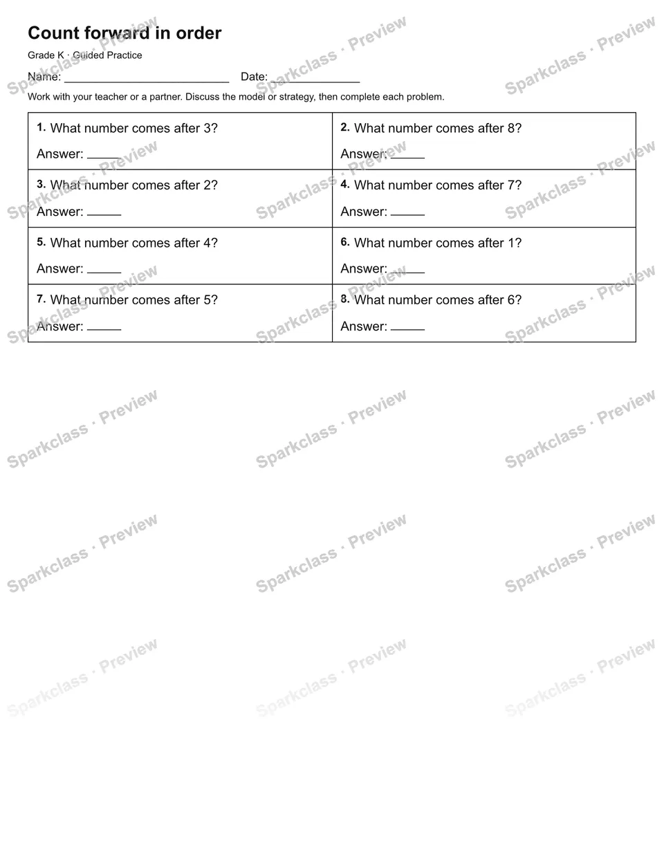 Count forward in order — Guided Practice — page 1