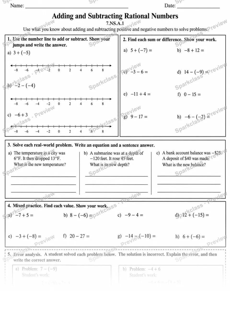 7.NS.A.1 · 1 Rational Add Subtract Variant 3 — page 1