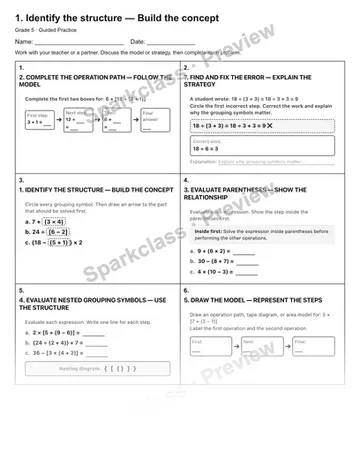 1. Identify the structure — Build the concept — Guided Practice — Grade 5 worksheet preview