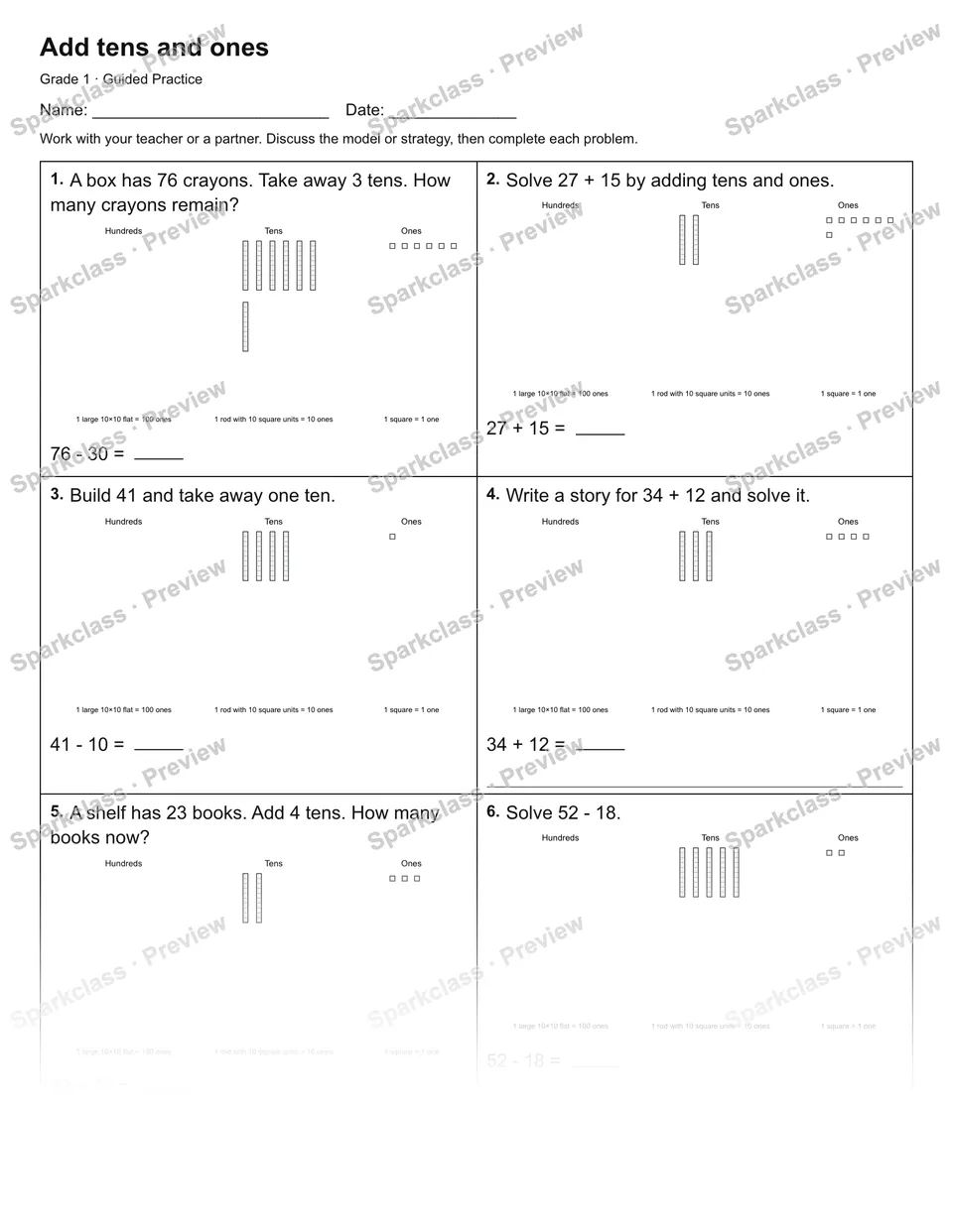 Add tens and ones — Guided Practice — page 1