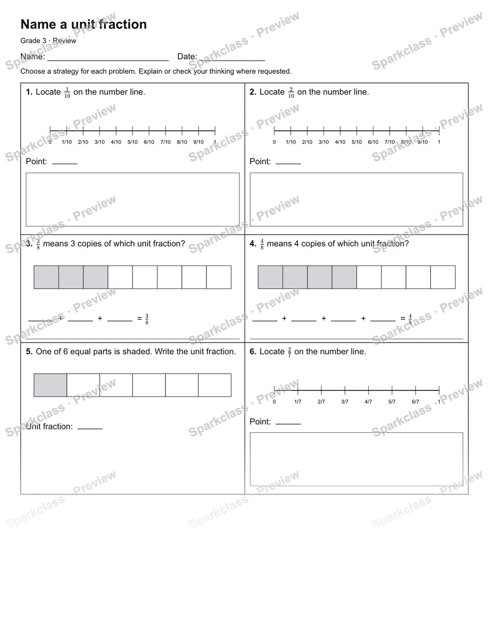 Name a unit fraction — Review — page 1