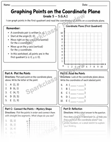 Coordinate Plane in the First Quadrant — Grade 5 worksheet preview