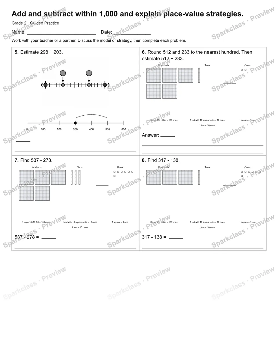 Add and subtract within 1,000 and explain place-value strategies. — Guided Practice — page 2