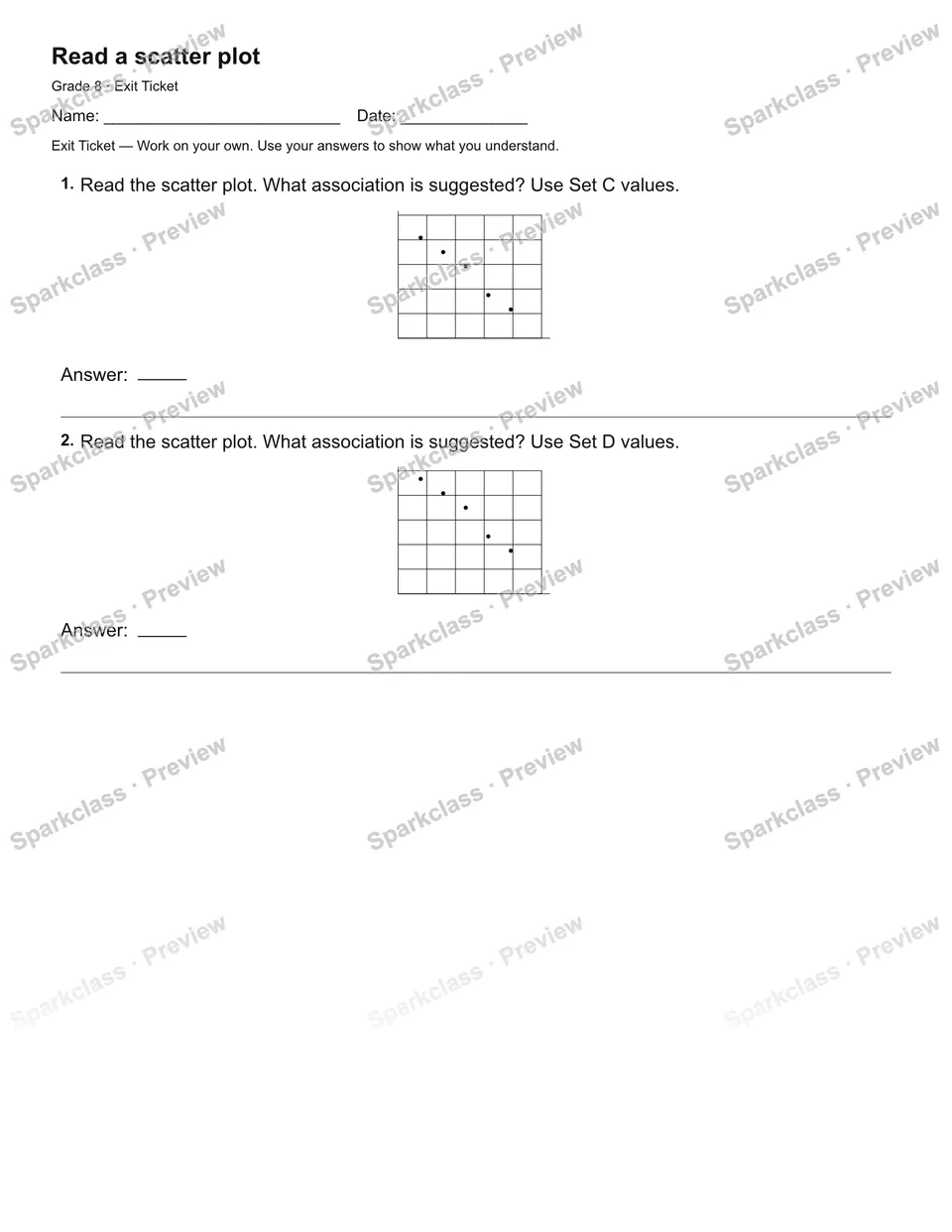 Read a scatter plot — Exit Ticket — page 2