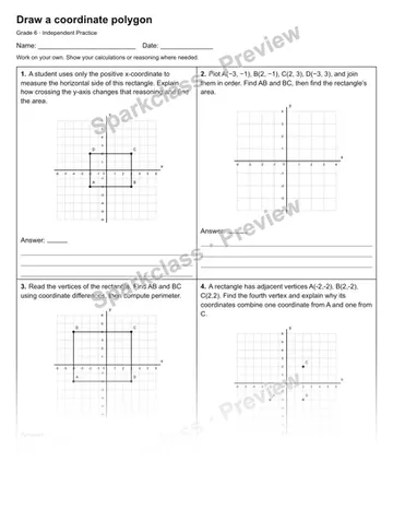 Draw a coordinate polygon — Independent Practice — Grade 6 worksheet preview