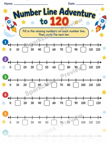 Number Line Adventure To 120 — Grade 1 worksheet preview