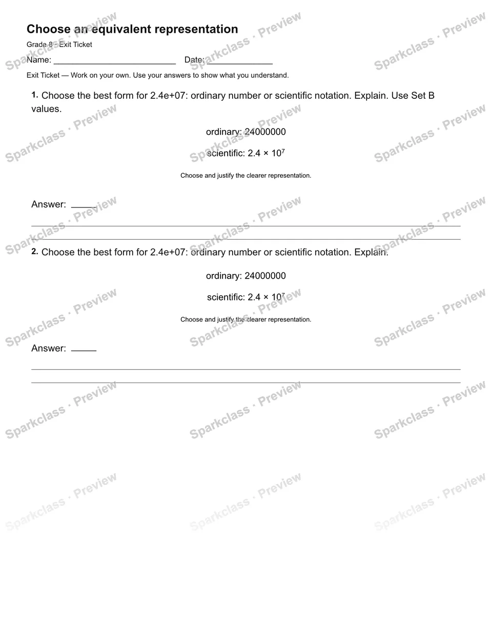 Choose an equivalent representation — Exit Ticket — page 2