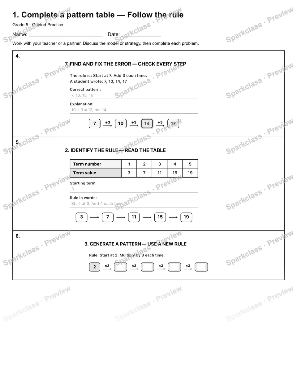 1. Complete a pattern table — Follow the rule — Guided Practice — page 2