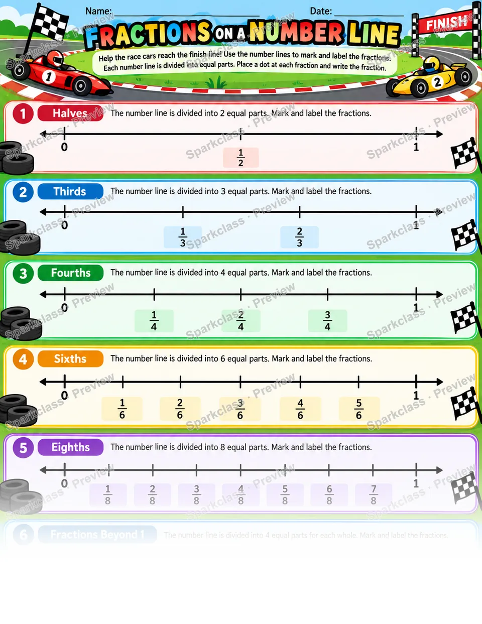 Fraction Number Line Race — page 1