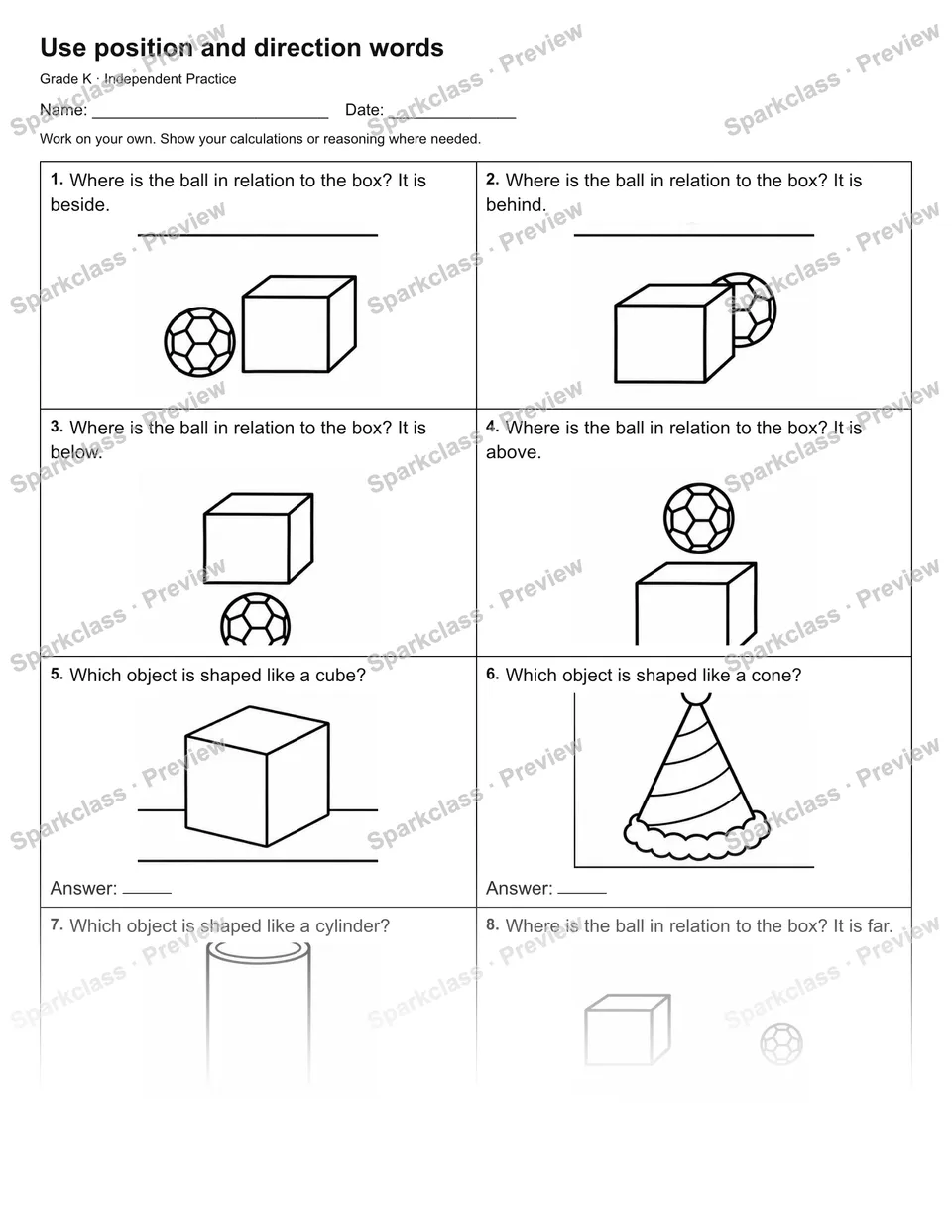Use position and direction words — Independent Practice — page 1