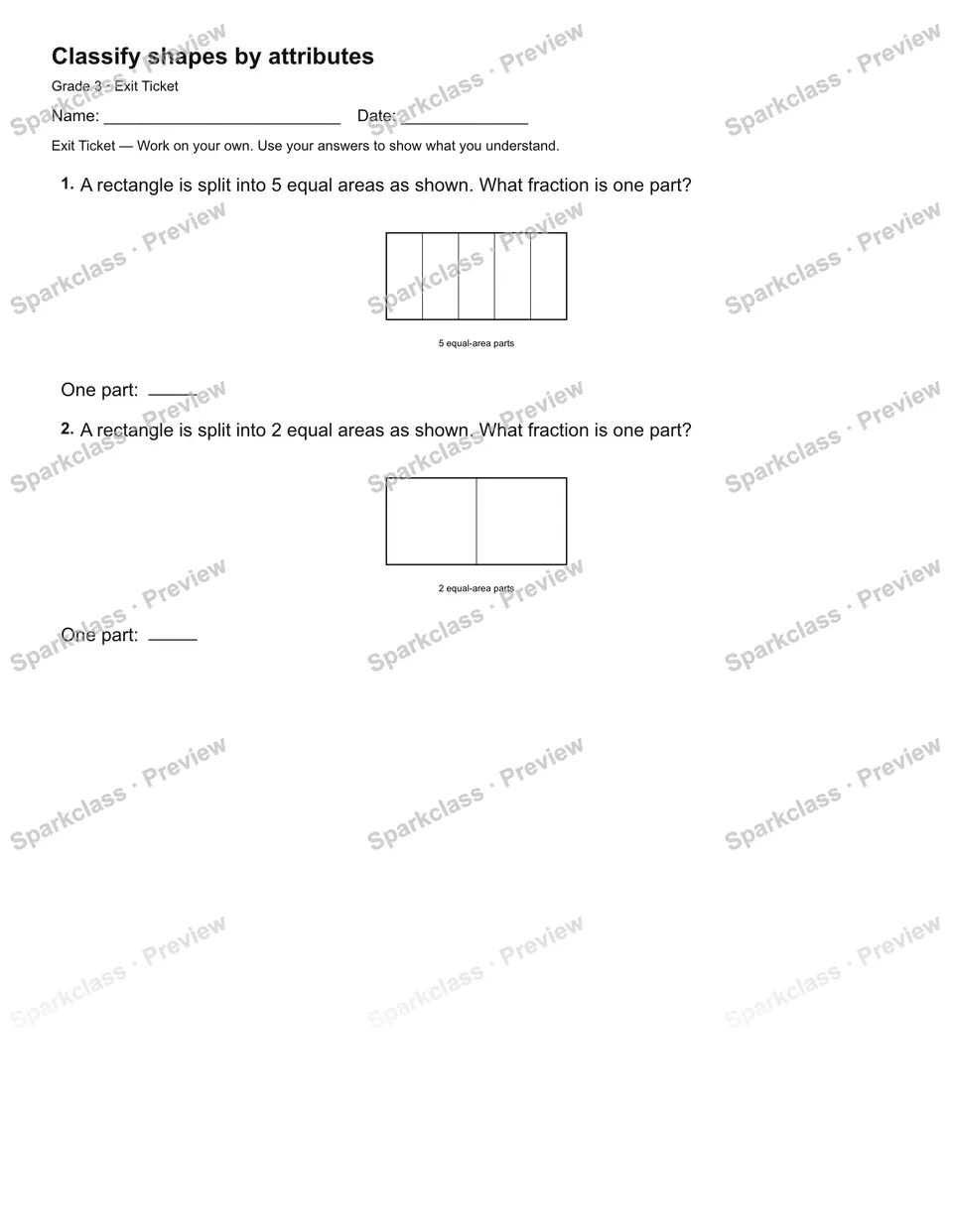 Classify shapes by attributes — Exit Ticket — page 2