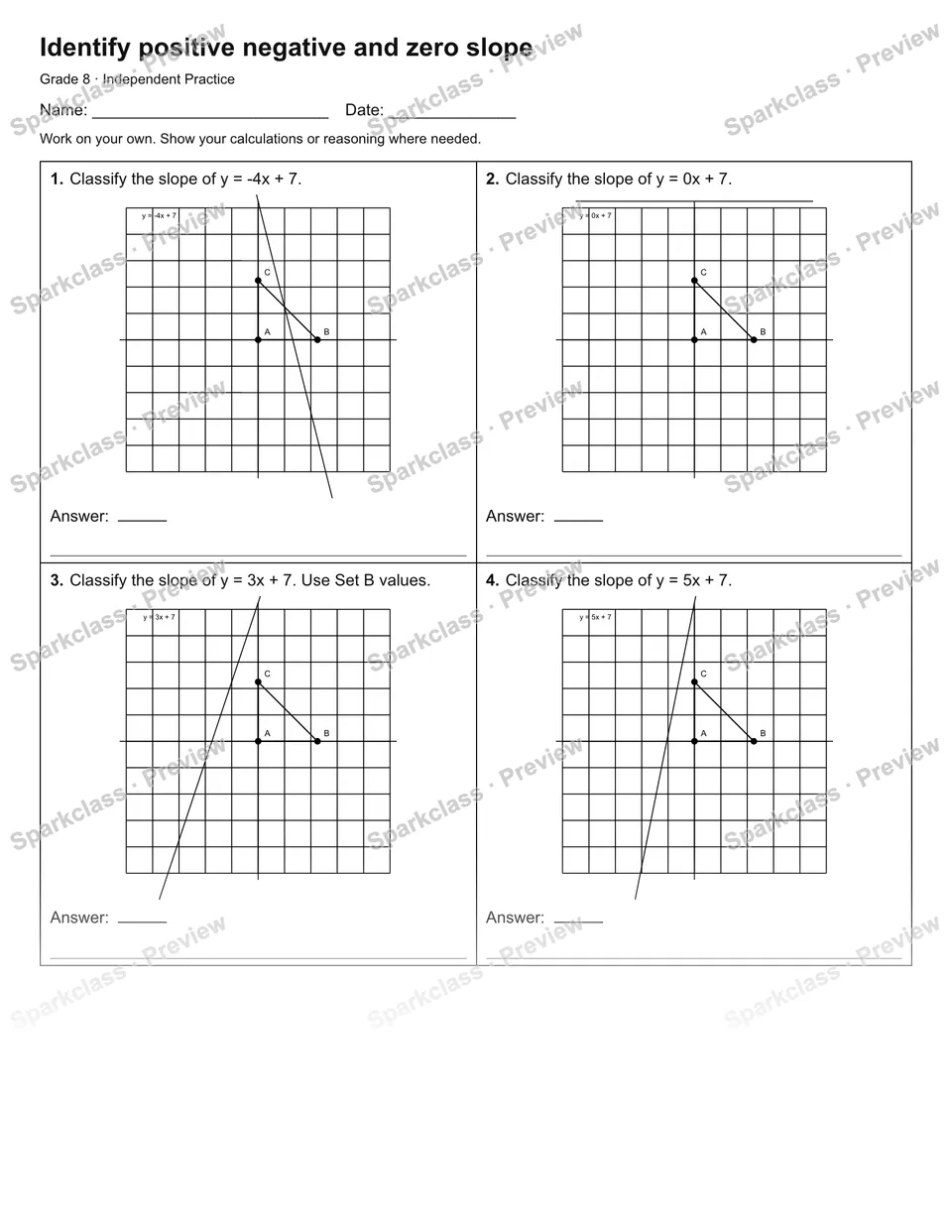 Identify positive negative and zero slope — Independent Practice — page 1