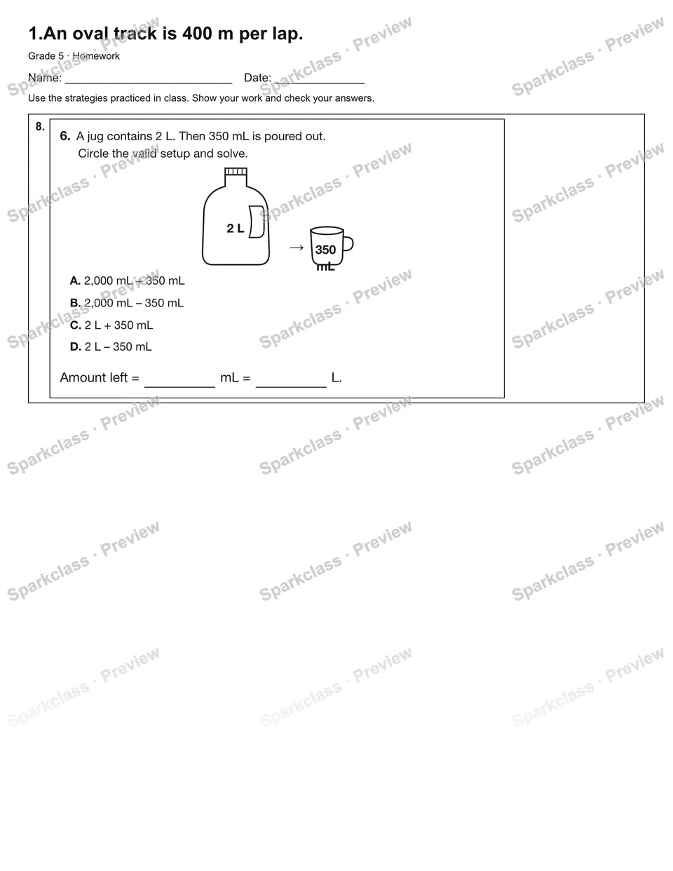 1.An oval track is 400 m per lap. — Homework — page 3