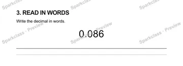 3. READ IN WORDS Write the decimal in words. 0.086 — Grade 5 problem preview
