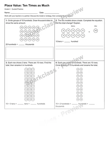 Place Value: Ten Times as Much — Guided Practice — Grade 4 worksheet preview