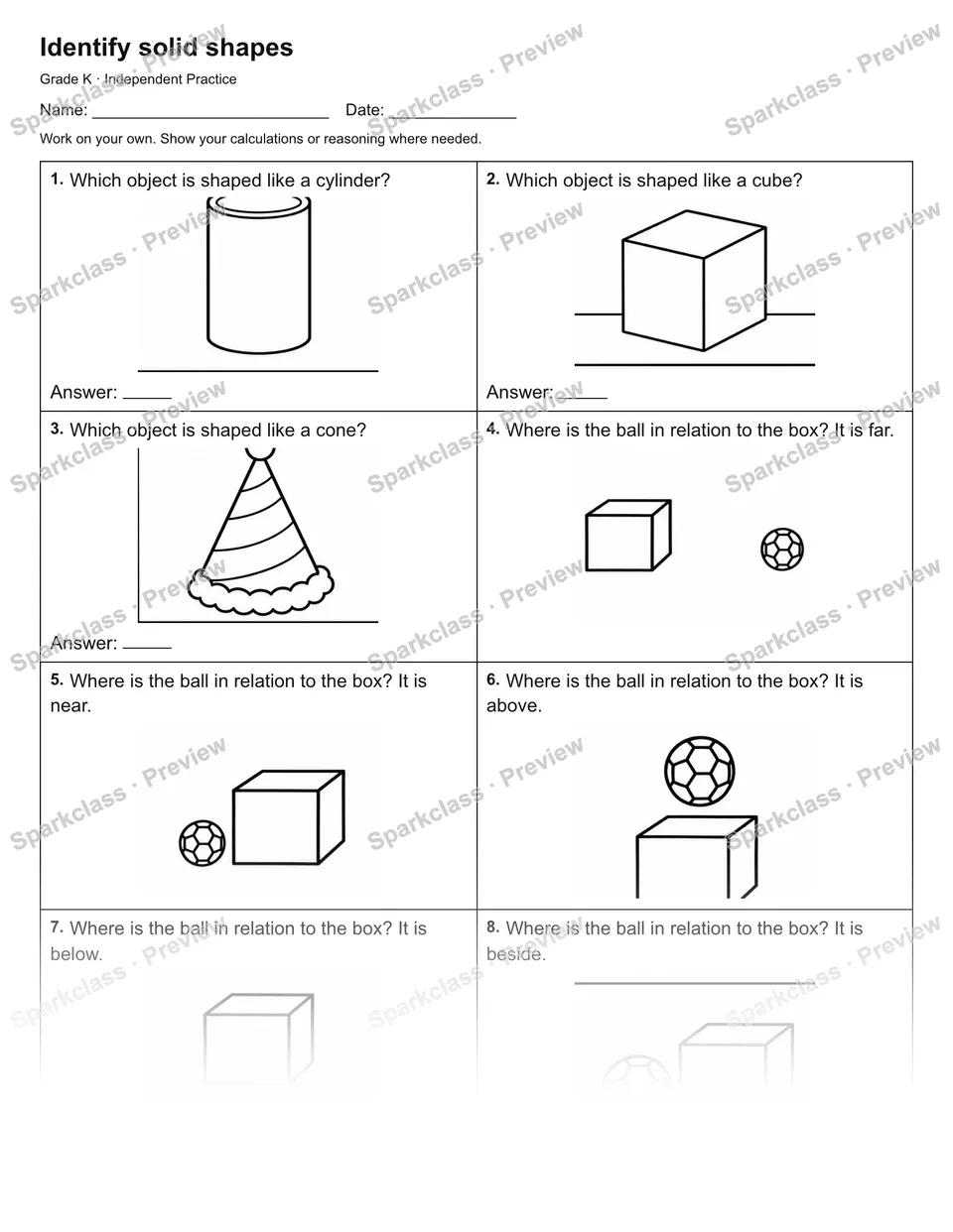 Identify solid shapes — Independent Practice — page 1