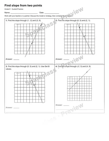 Find slope from two points — Guided Practice — Grade 8 worksheet preview