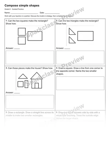 Compose simple shapes — Guided Practice — Kindergarten worksheet preview