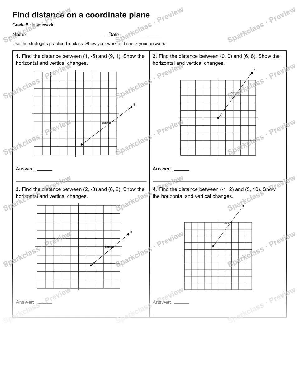 Find distance on a coordinate plane — Homework — page 1