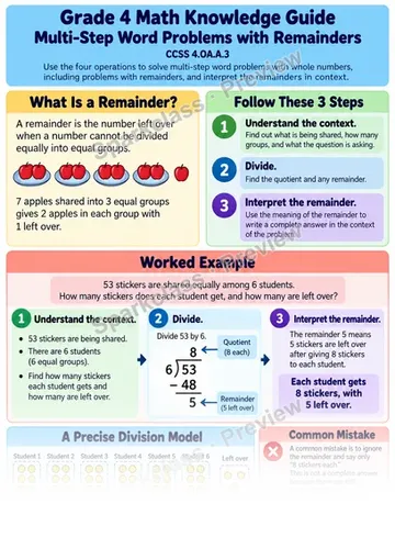 Knowledge Guide · Multistep Problems with Remainders — Grade 4 worksheet preview