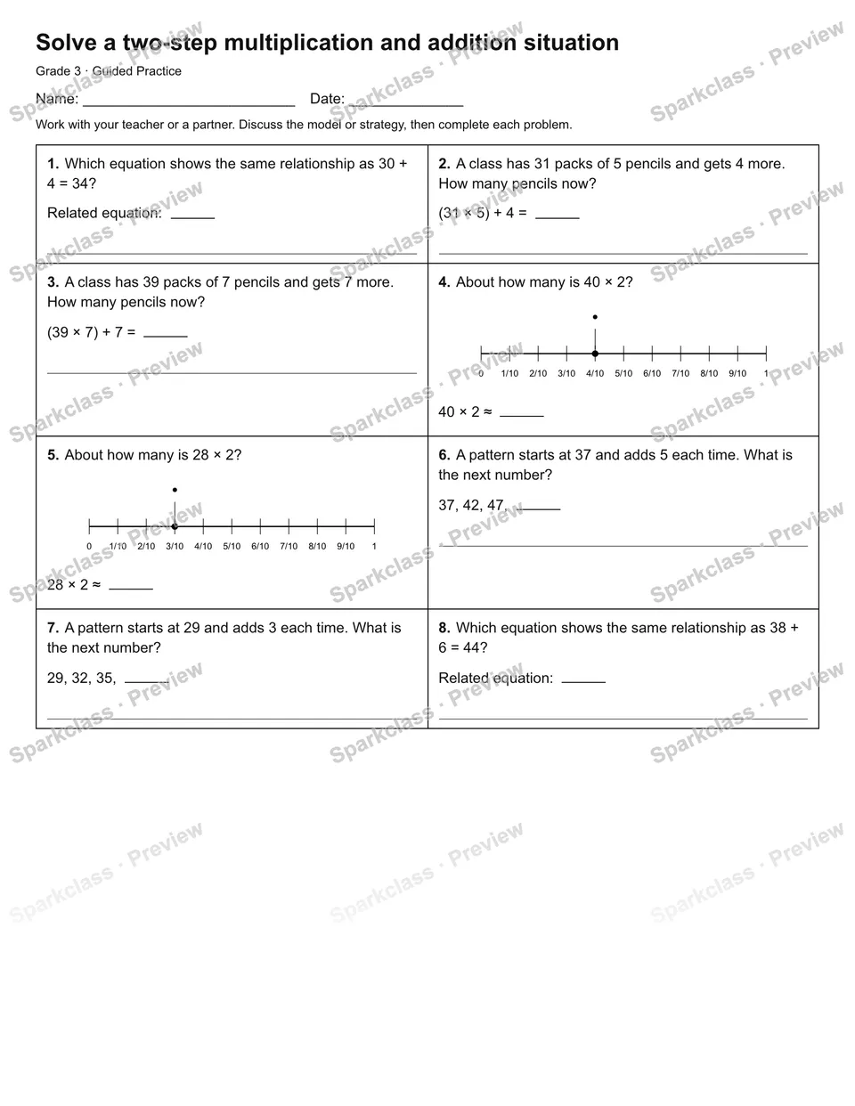 Solve a two-step multiplication and addition situation — Guided Practice — page 1