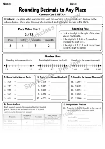 4 Round Decimals Variant 2 — Grade 5 worksheet preview