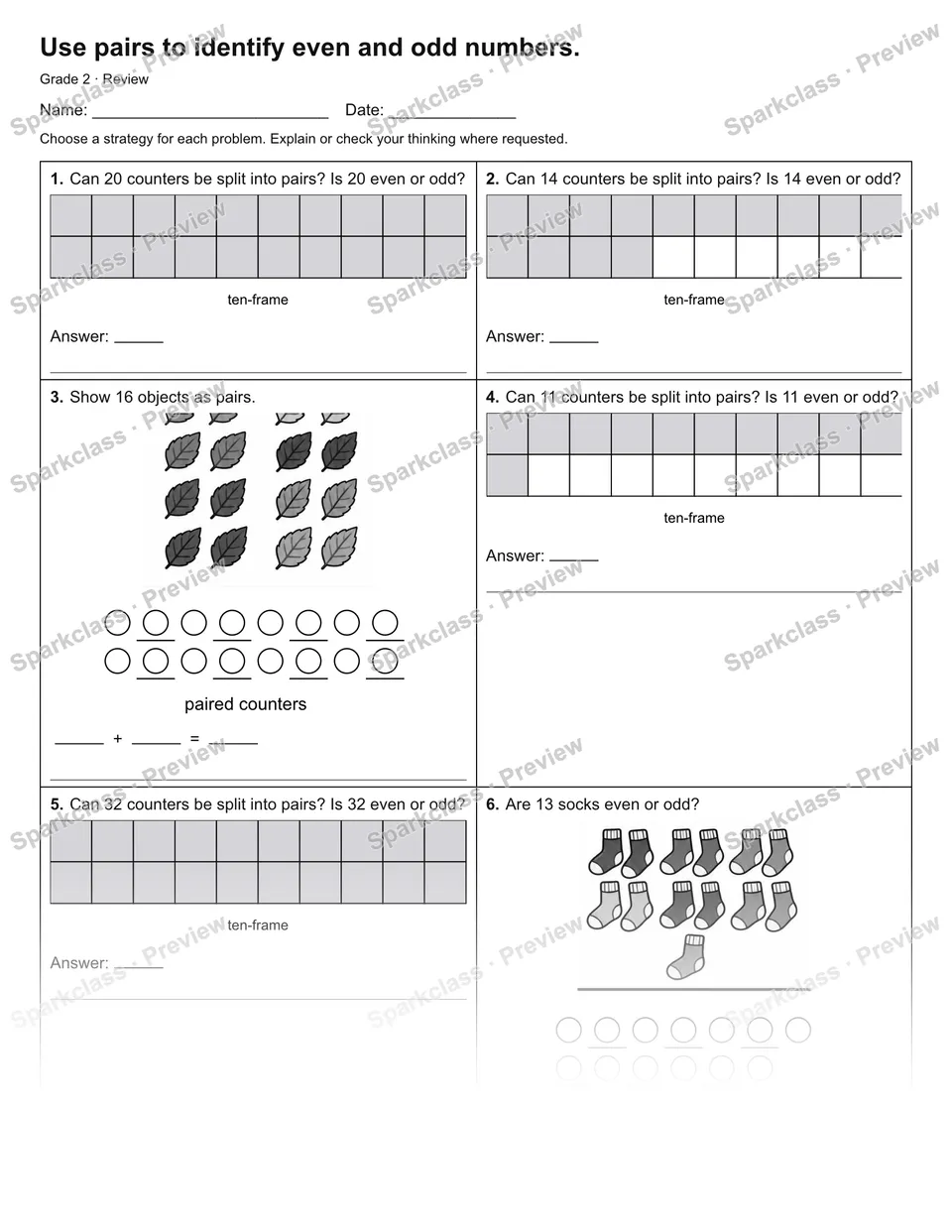 Use pairs to identify even and odd numbers. — Review — page 1