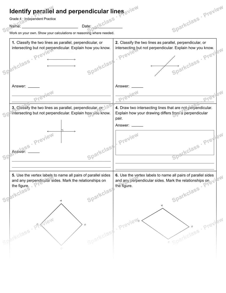 Identify parallel and perpendicular lines — Independent Practice — page 1