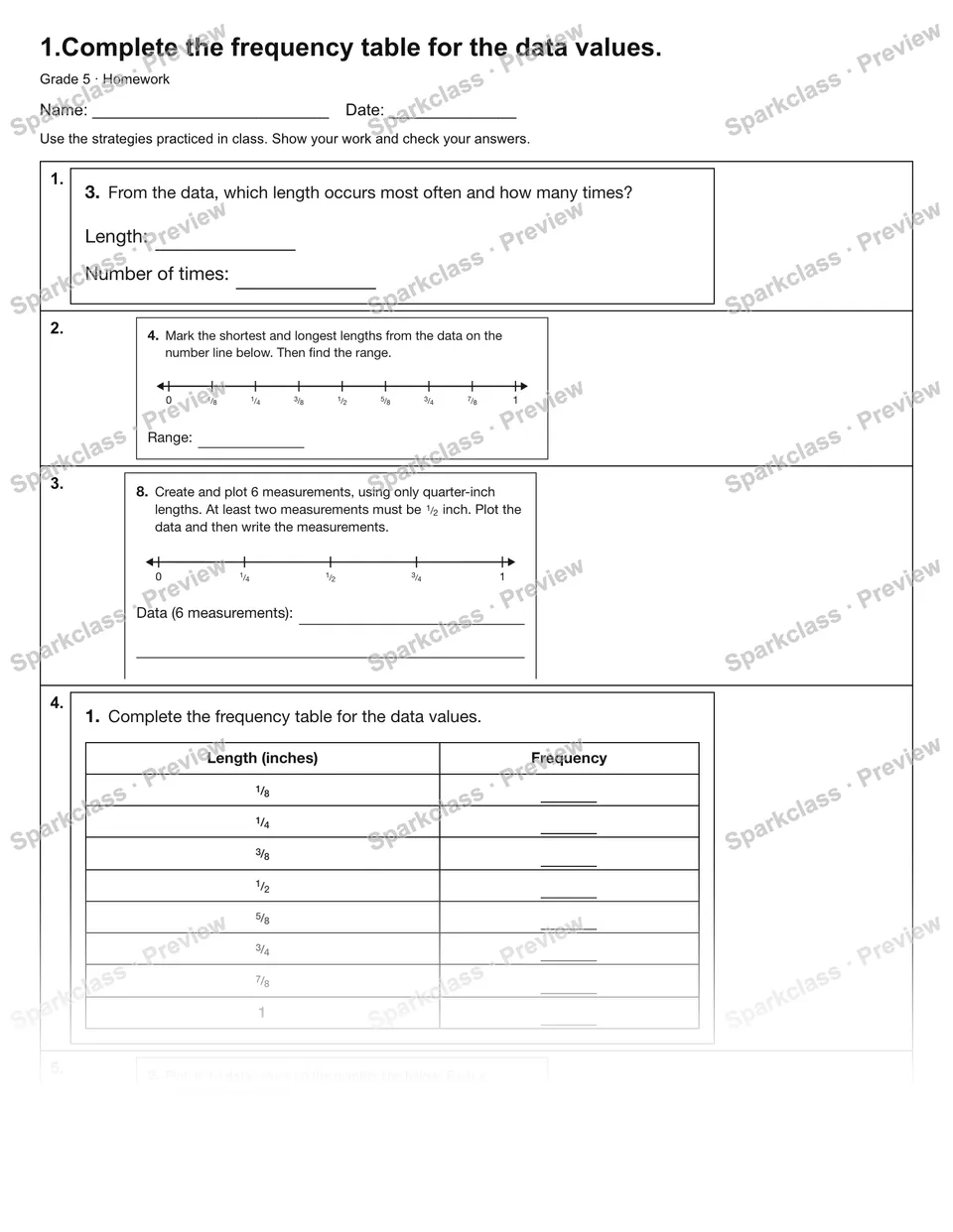 1.Complete the frequency table for the data values. — Homework — page 1