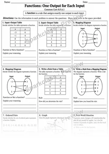 8.F.A.1 · 1 Functions Input Output Variant — Grade 8 worksheet preview