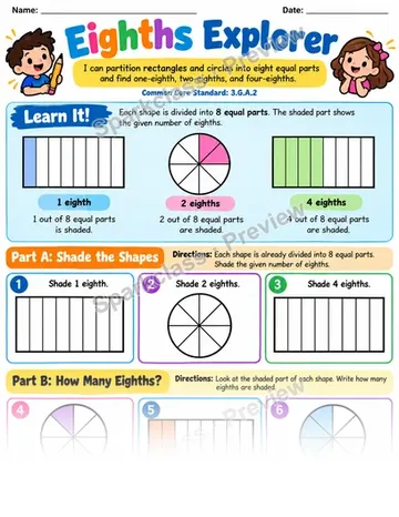 Eighths Explorer — Grade 3 worksheet preview