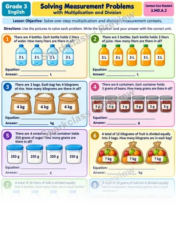 Multiply Divide Measurements 01 — Grade 3 worksheet preview