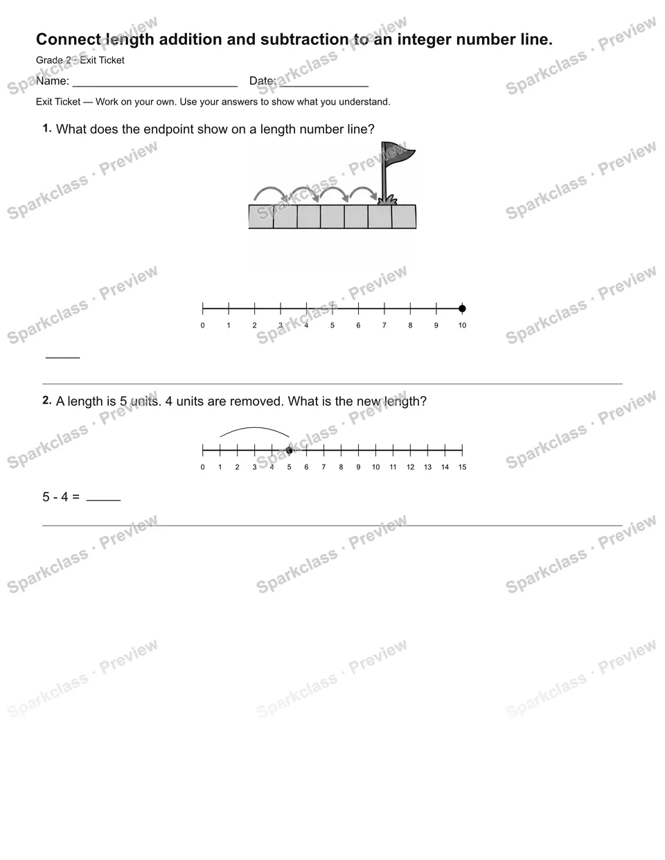 Connect length addition and subtraction to an integer number line. — Exit Ticket — page 1