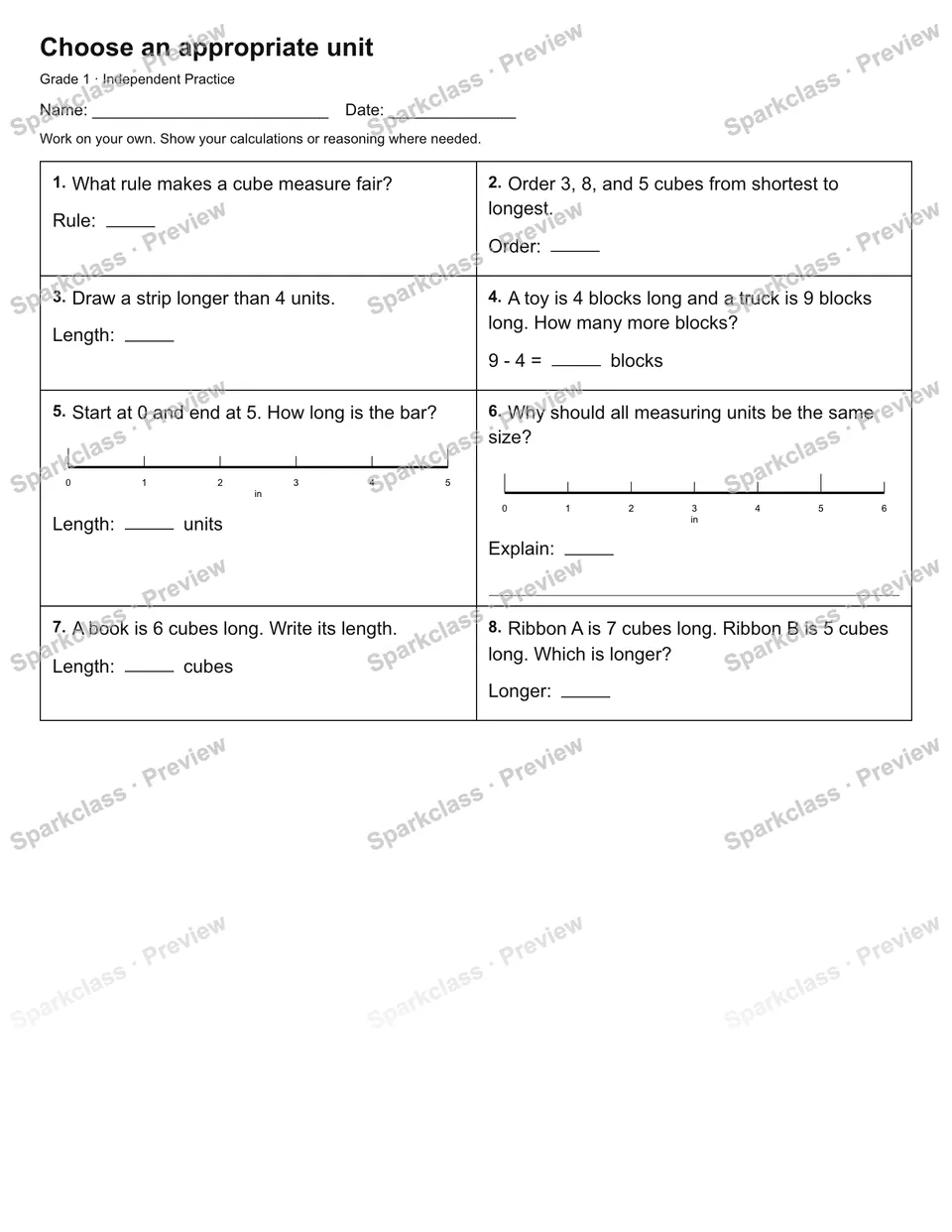 Choose an appropriate unit — Independent Practice — page 1