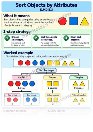 Knowledge Guide · Sort Objects by Attributes — Kindergarten worksheet preview