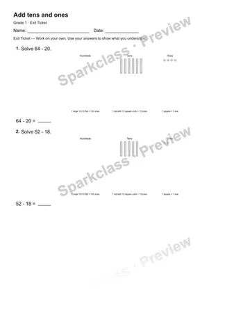 Add tens and ones — Exit Ticket — Grade 1 worksheet preview
