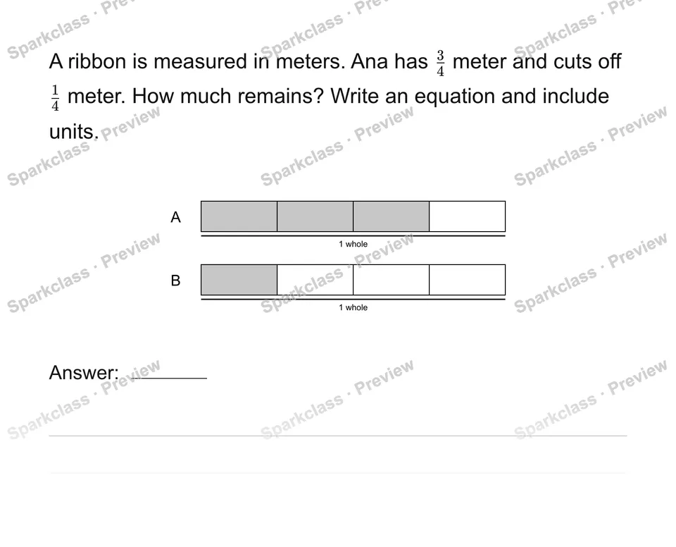 Solve fraction addition and subtraction stories — page 1