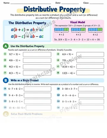 Distributive Property — Grade 6 worksheet preview
