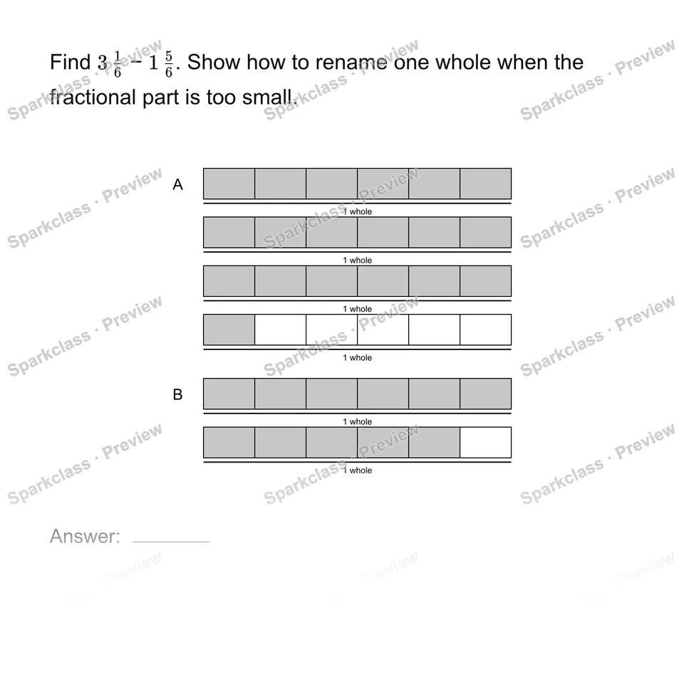 Subtract mixed numbers with regrouping — page 1
