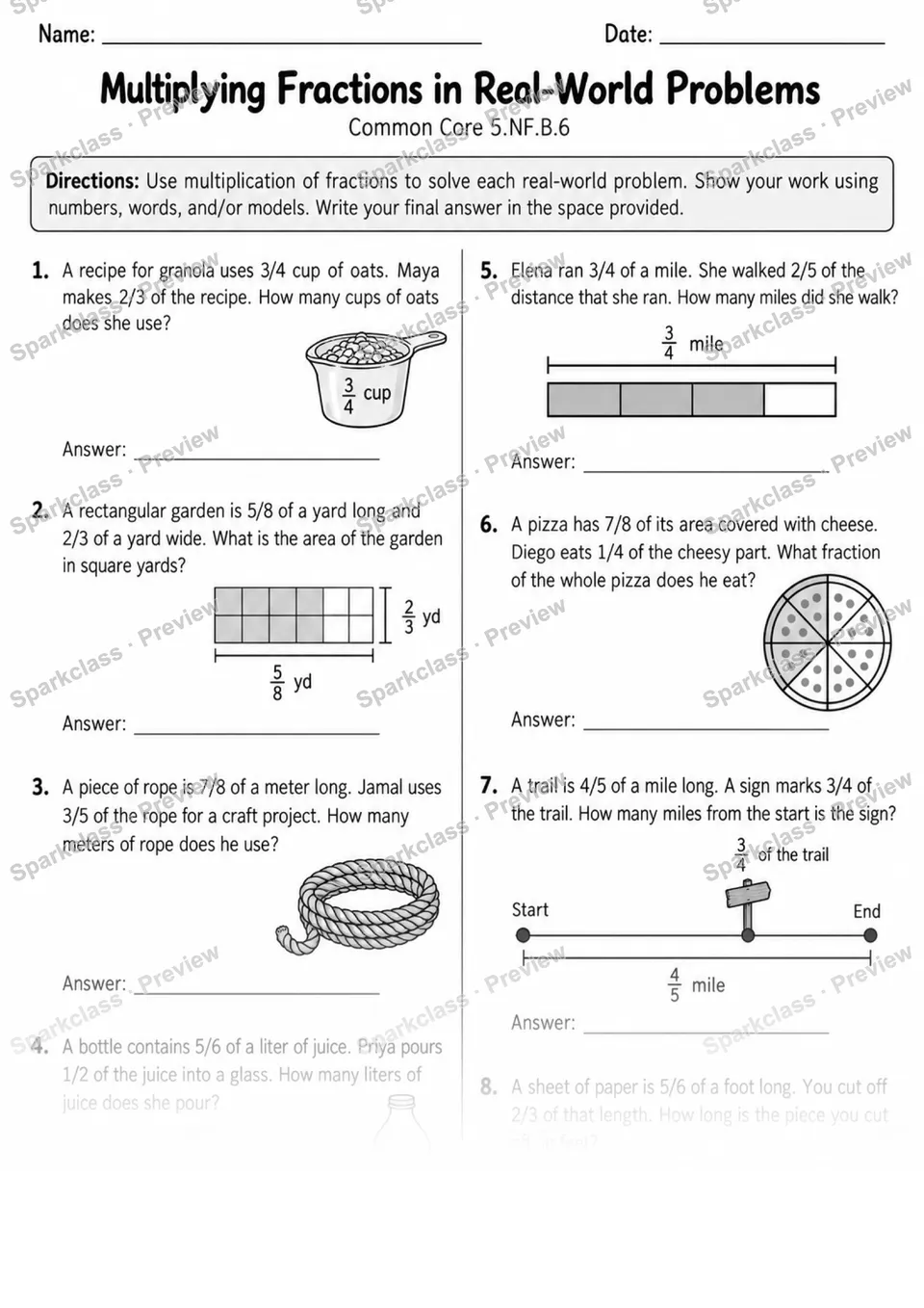 Multiplying Fractions Real World — page 1
