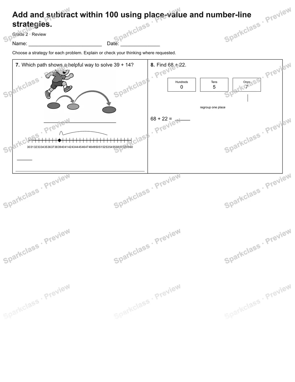 Add and subtract within 100 using place-value and number-line strategies. — Review — page 2