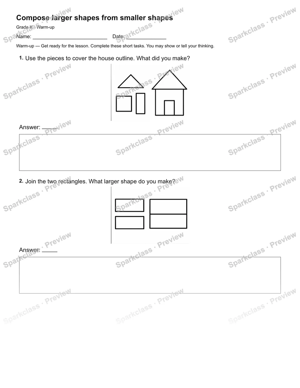 Compose larger shapes from smaller shapes — Warm-up — page 1