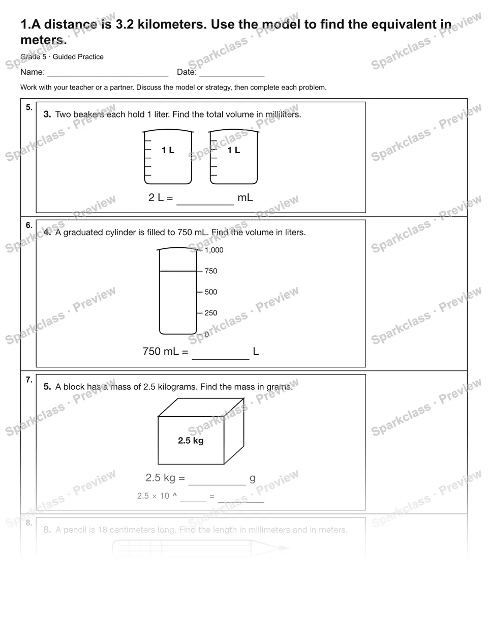 1.A distance is 3.2 kilometers. Use the model to find the equivalent in meters. — Guided Practice — page 2