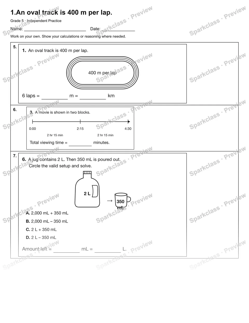 1.An oval track is 400 m per lap. — Independent Practice — page 2