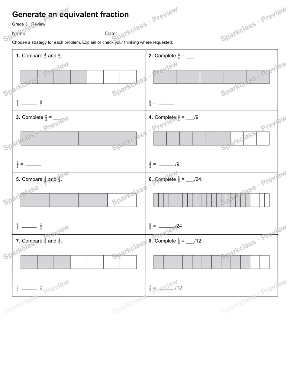 Generate an equivalent fraction — Review — page 1