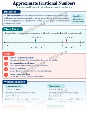 Knowledge Guide · Approximate irrational numbers — Grade 8 worksheet preview